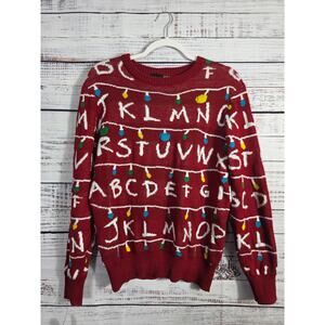 Stranger Things Inspired Ugly Christmas Sweater Alphabet Wall Lights Size Medium